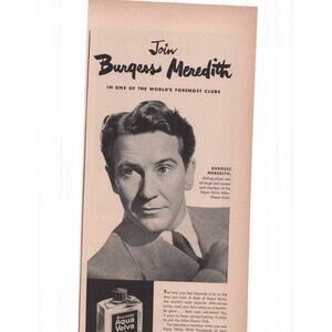 Aqua Velva After Shave Magazine Advertisement 1950s Burgess Meredith Vintage